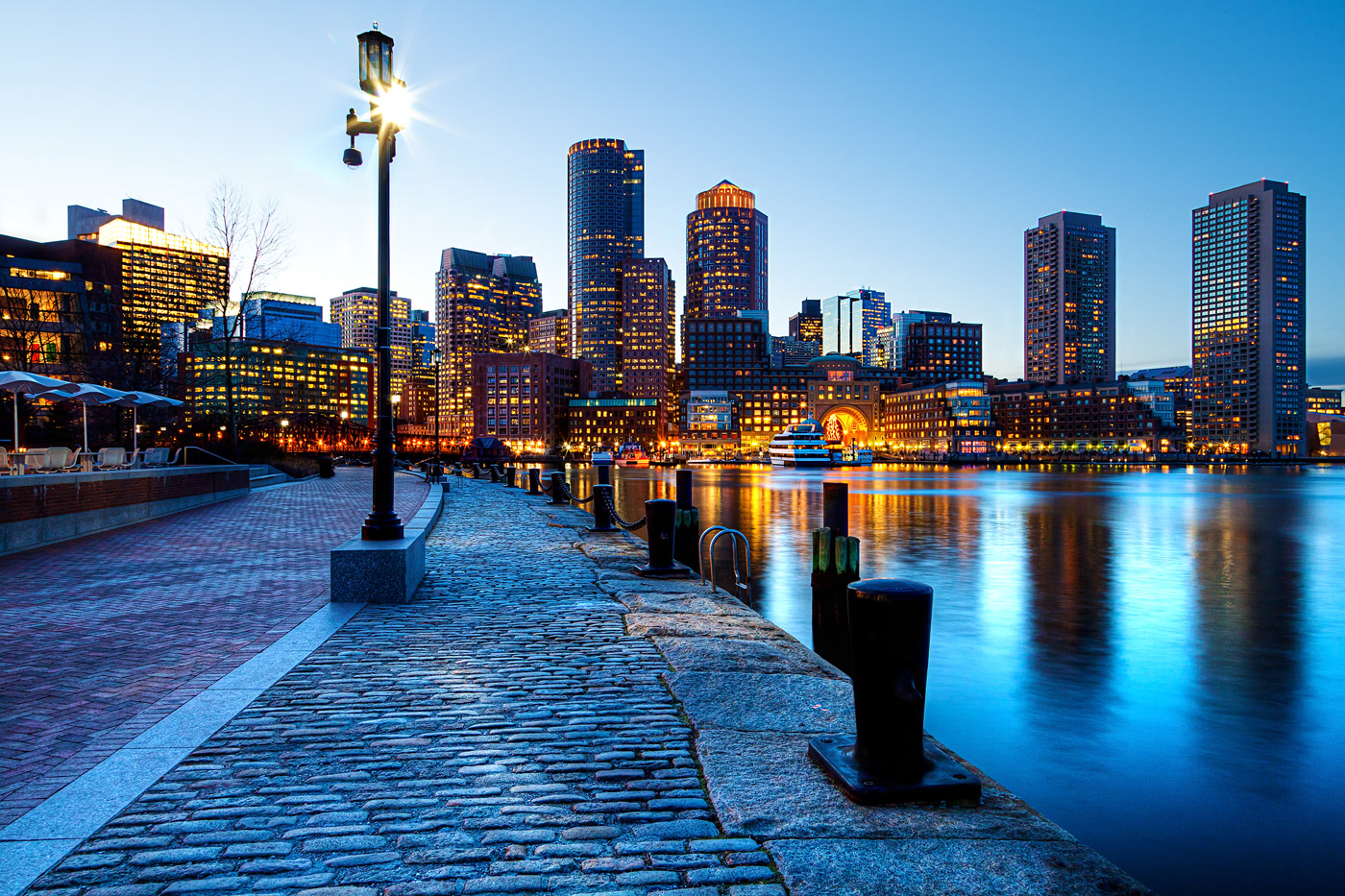 Boston skyline at twilight from the waterfront