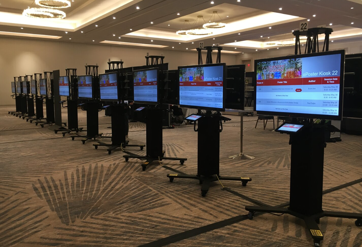 Rows of ePosterBoards set up in a conference hall