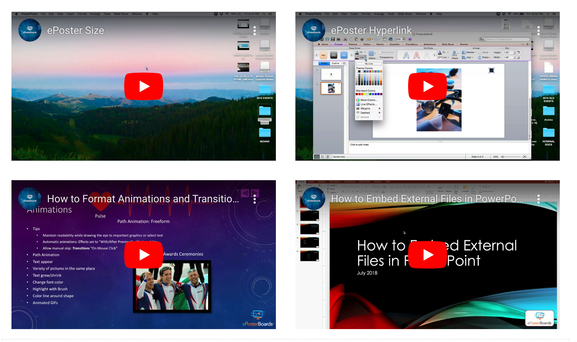ePosterBoards tutorial video thumbnails