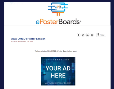 ePoster upload website example with a banner advertisement