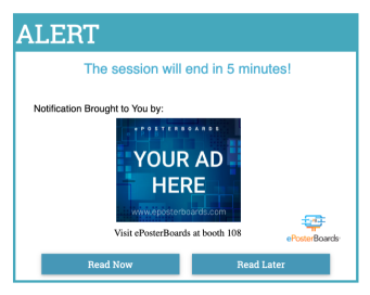 ePoster session notification popup with sponsored advertisement