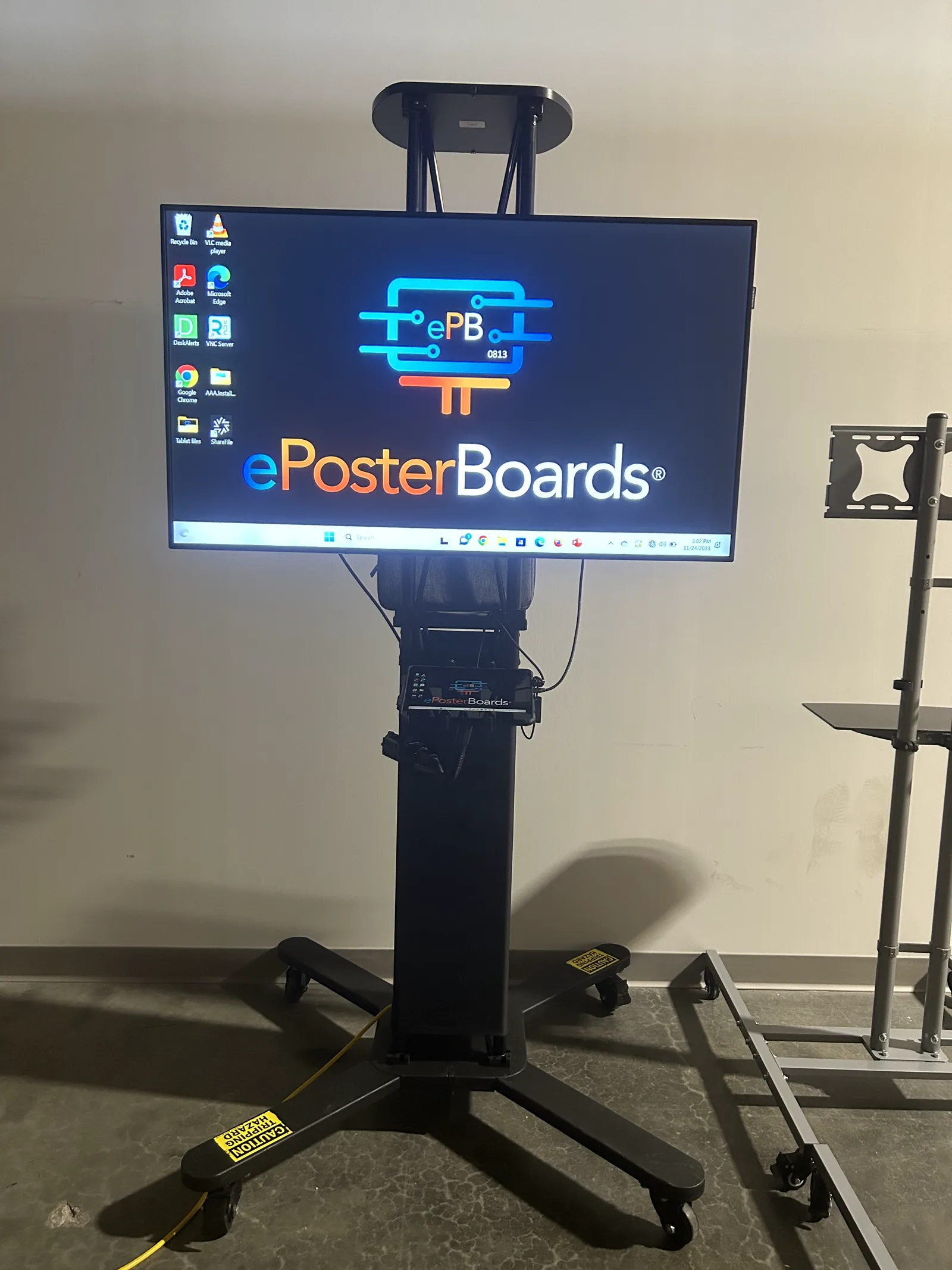 Touchscreen tablet ePoster setup on a mobile stand
