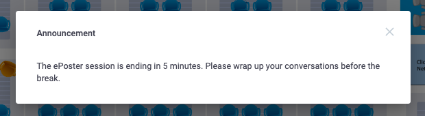 Virtual event announcement about an ePoster session ending soon