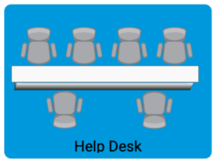Illustrated virtual help desk with tables and chairs