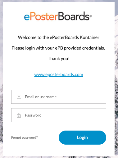 ePosterBoards webhosting login page with branded logo