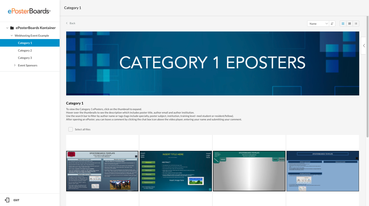 Category 1 ePoster gallery interface with sidebar navigation