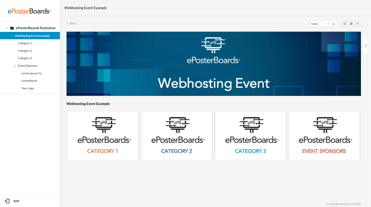Webhosting event example dashboard